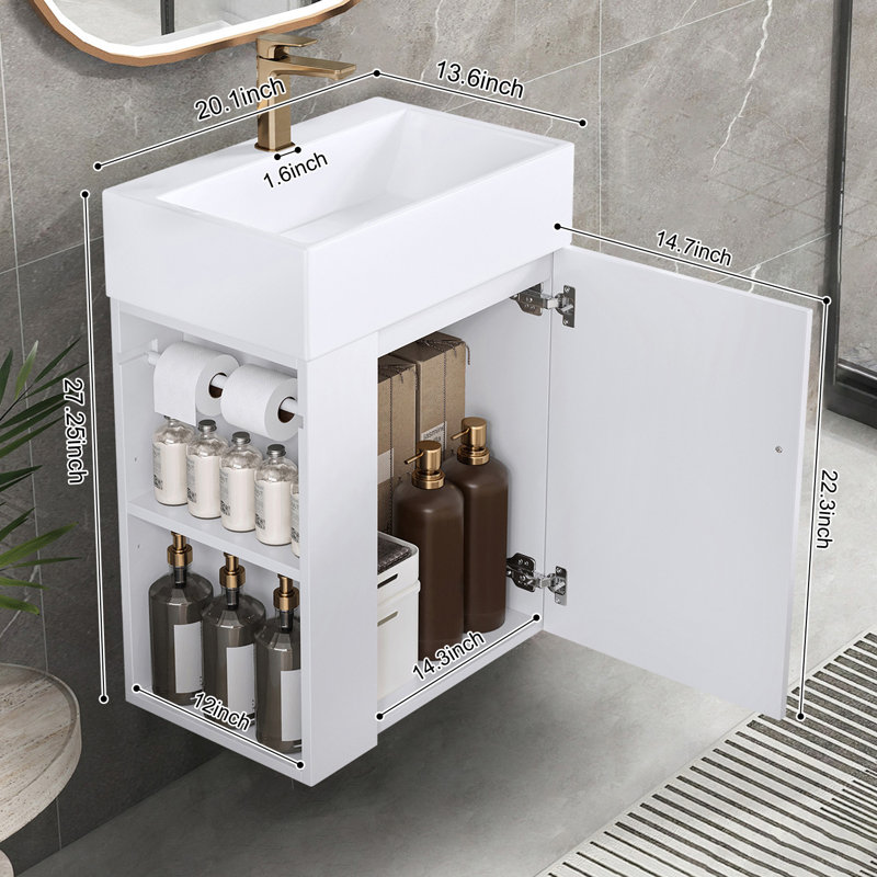 Meuble-lavabo moderne 20 "avec lavabo en céramique, Blanc