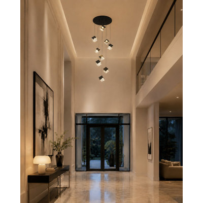 Modern 9-Light Cube Glass Chandelier 
