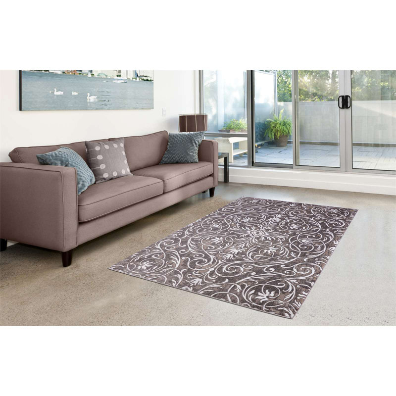 Tapis à motif floral brun Sanroman, Rectangle 5 pi 3 po x 7 pi 7 po