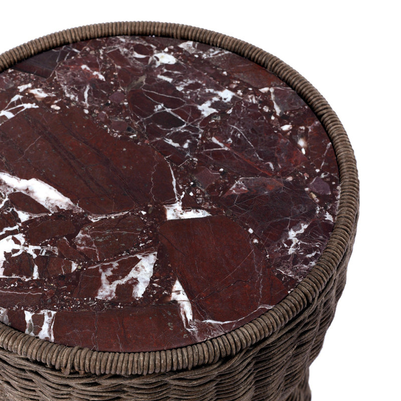 Brixby Outdoor Round Side Table, Merlot Marble