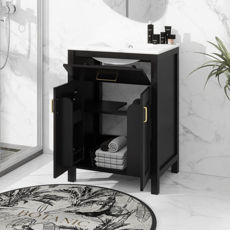 Évier à lessive 24 po avec armoire, Noir