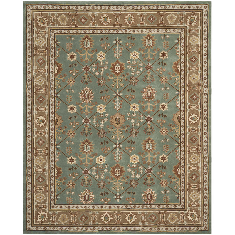 Tapis oriental bleu / taupe crocheté à la main Brickhill, Rectangle 9 pi x 12 pi