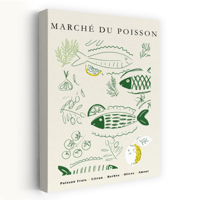 Délices du marché aux poissons français - Affiche murale contemporaine sur le thème du poisson