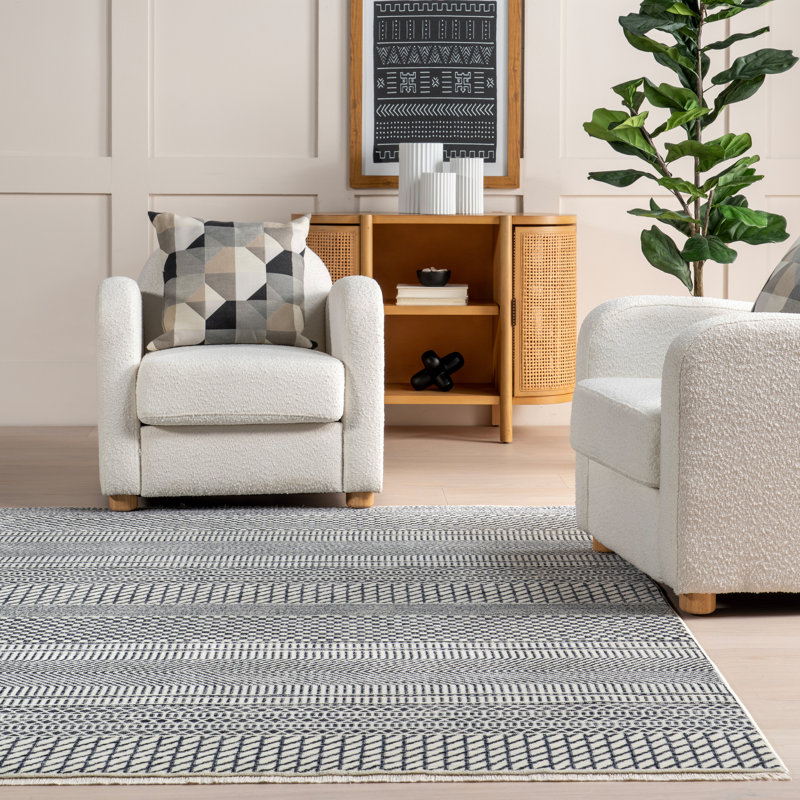 Lavender Geometric Fringe Area Rug, Rectangle 4' x 6'5"