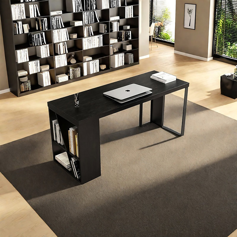 Simple Luxury Solid Wood Black Rectangular Office Desk, 30.71" H x 55.12" W x 23.62" D
