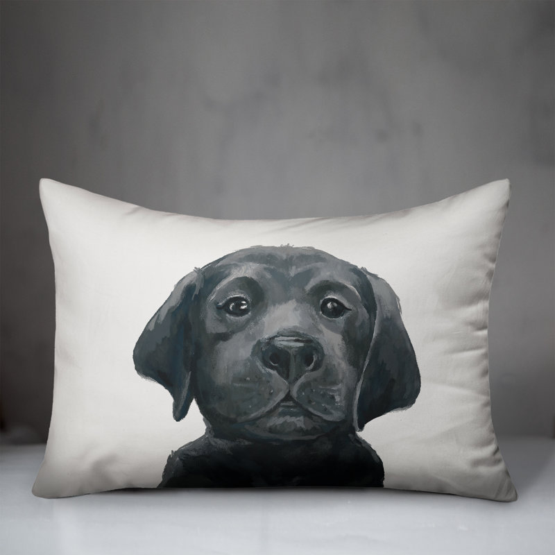 Coussin intérieur / extérieur Black Lab Puppy, H 14 po x l 20 po, Rectangle