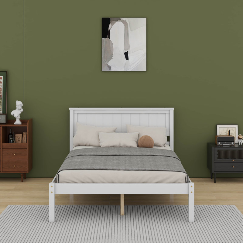 Lit plateforme avec tête de lit, Blanc, Double