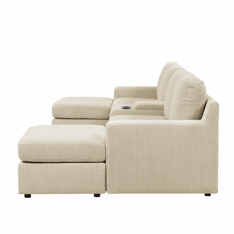 Canapé modulaire Larcbost, Velours côtelé beige