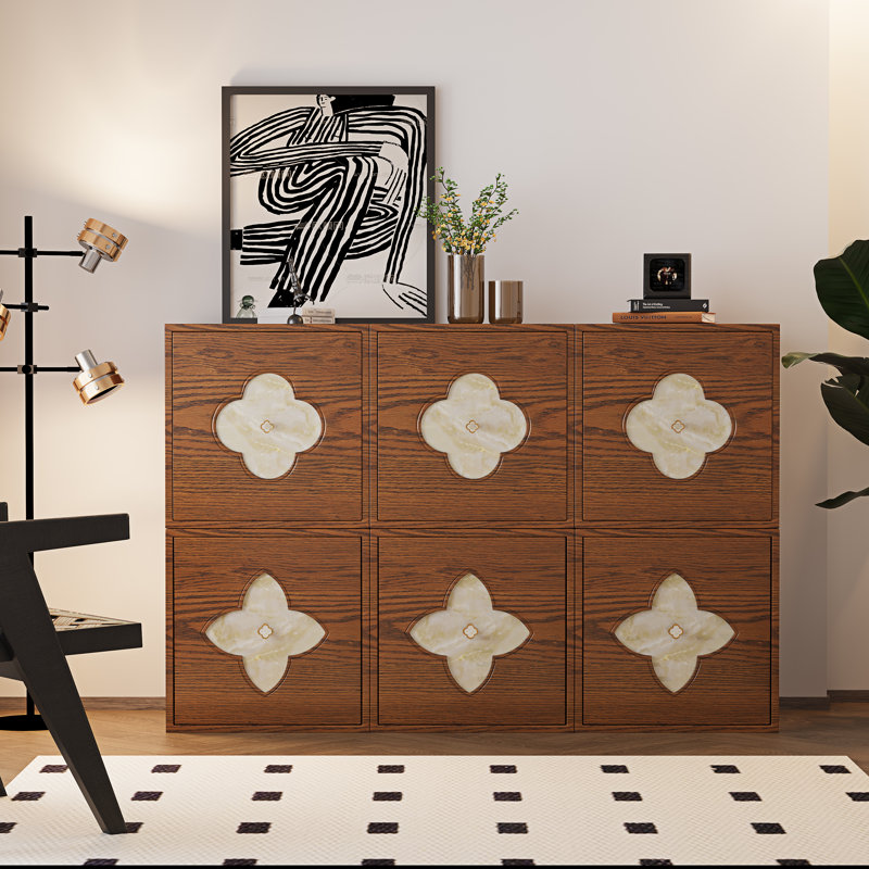 Modern Art Deco Sideboard, 6-Door Sideboards Accent Cabinet Modular Wooden Buffet With Storage, Brown