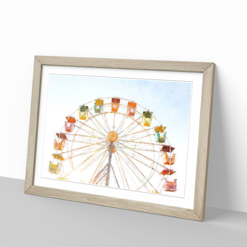 Colourful Ferris Wheel - Picture Frame Graphic Art Print, 62cm H x 87cm W x 2cm D, Oak Framed