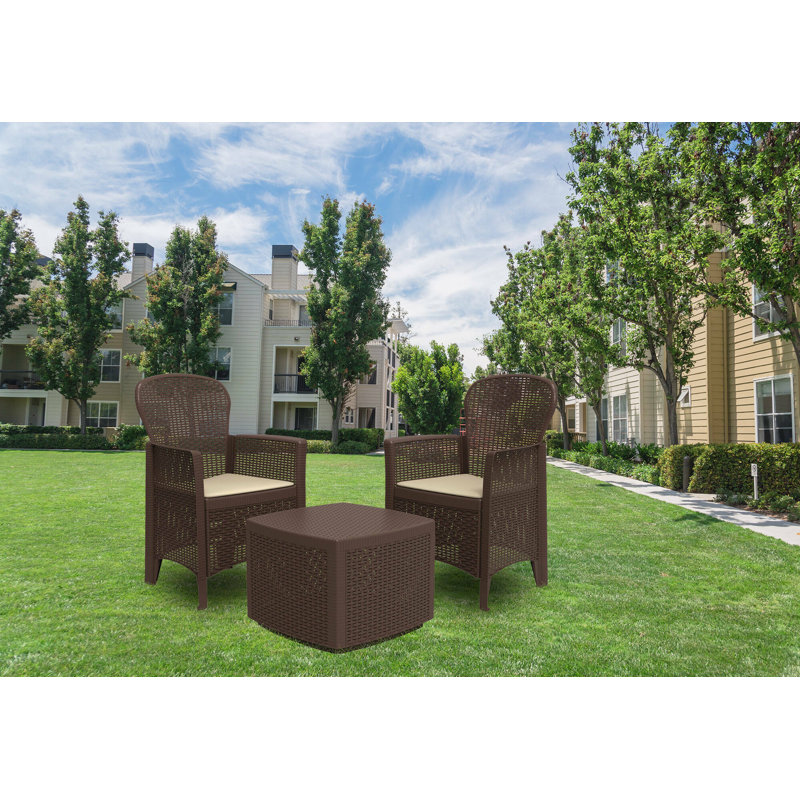 Outdoor Lounge Set Napoli, Garden Set With 2 Armchairs And 1 Container Table, Rattan Effect Sitting Area, Brown, Beige