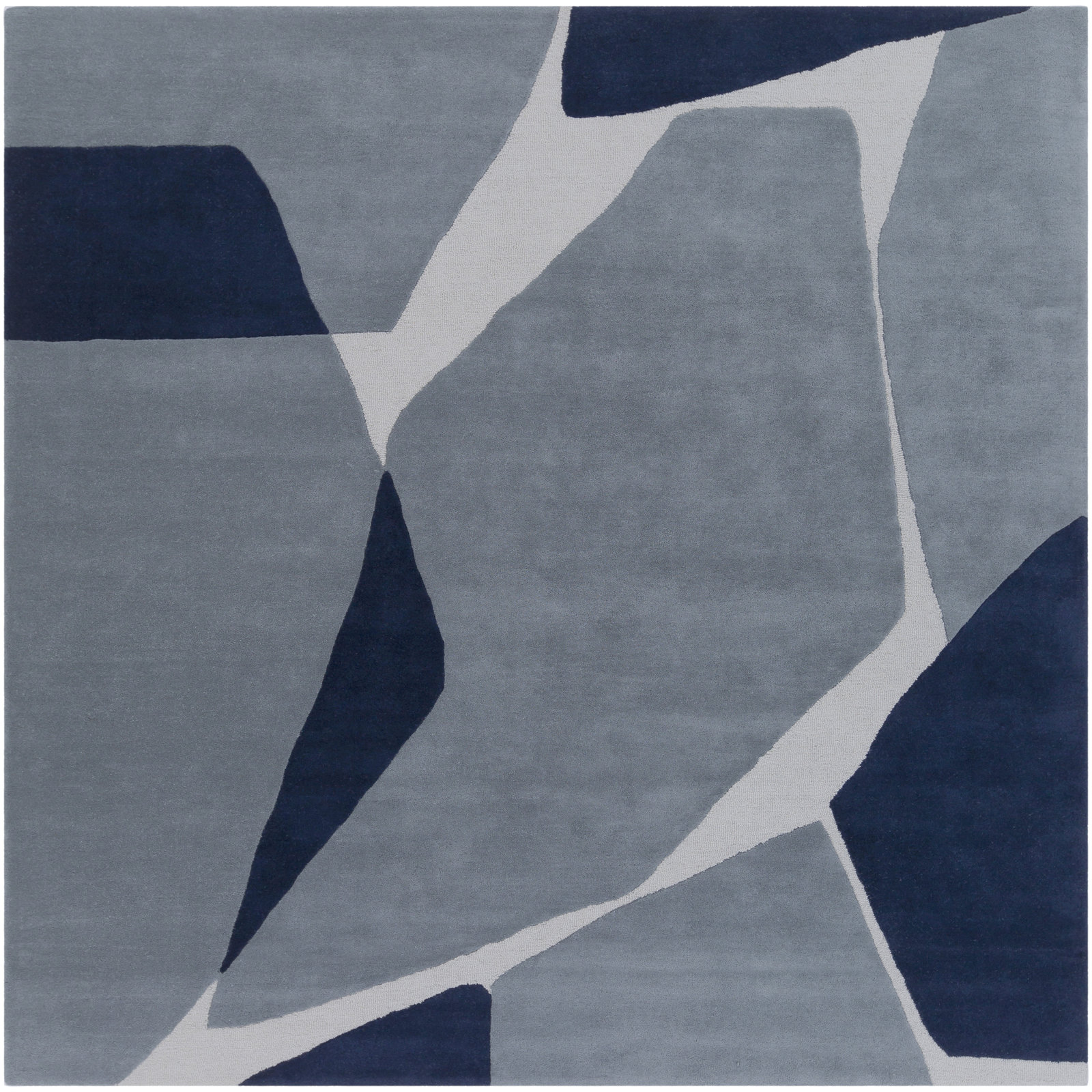 Light Blue Navy Hand-Tufted Abstract Wool Rug, Runner 2'6" x 8'