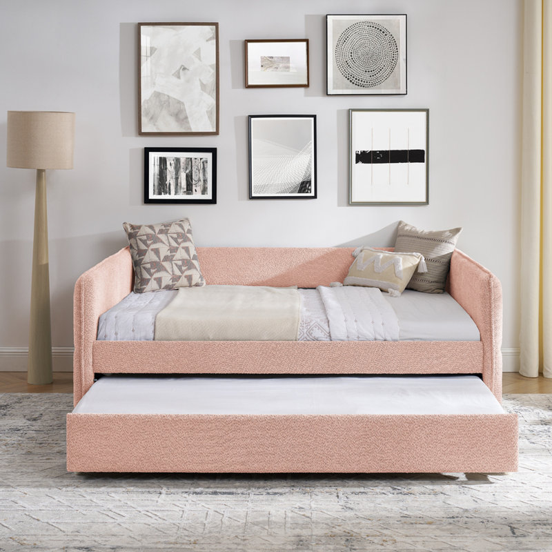 Full Size Daybed with Twin Size Pop-up Trundle Upholstered Tufted Sofa Bed, Full Size, Boucle Fabric (83"x58.5"x29.5"), Full