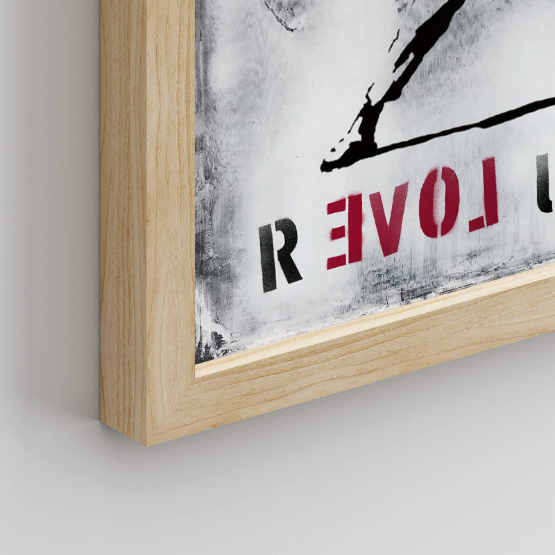 "The Revolution Man In Black Throwing Flowers Creative Banksy Graffiti Cement Grey Wall Decor" sur papier, Naturel