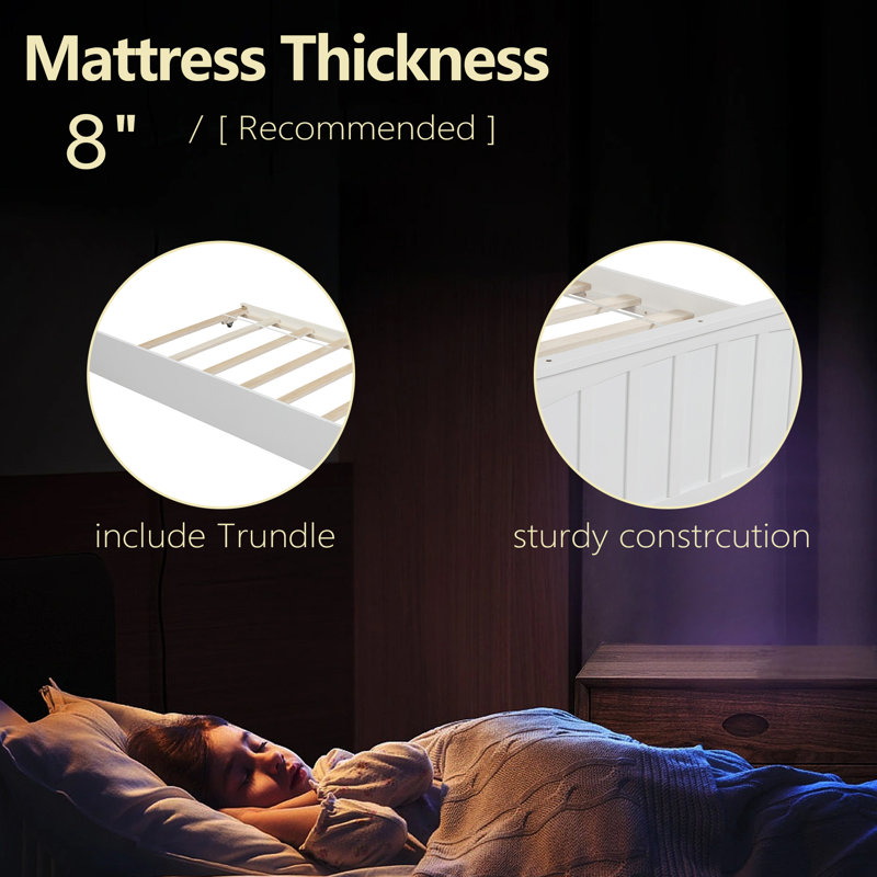 Lit plateforme simple avec lit gigogne, Blanc