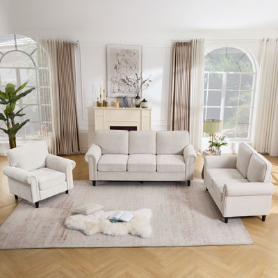 Luelle 3- Piece Upholstered Living Room Set Modern Rolled Arm Sofa