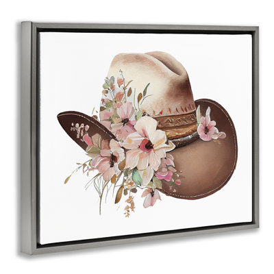 «Pink Floral Cowboy Hat», art mural encadré noir sur toile flottante par Birch & Ink