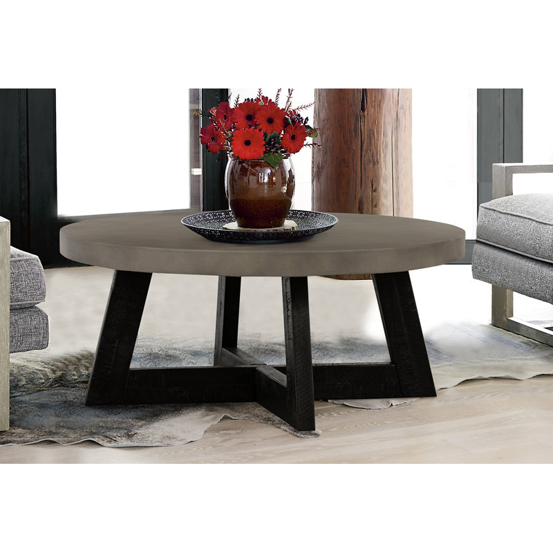 Braem Modern 36" Round Coffee Table in Concrete and Acacia Wood