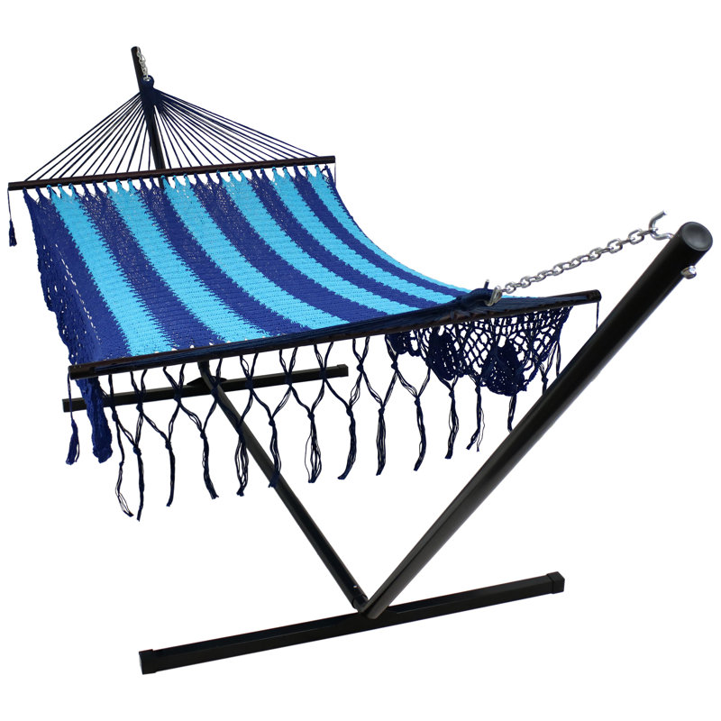Hamac et support pour 2 personnes en coton tissé Larimore d'une capacité de 400 lb, Bleu