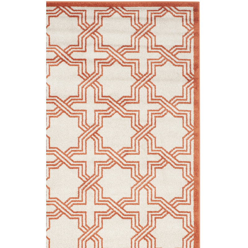 Tapis intérieur / extérieur ivoire / orange Thornbury, Carré 7 pi