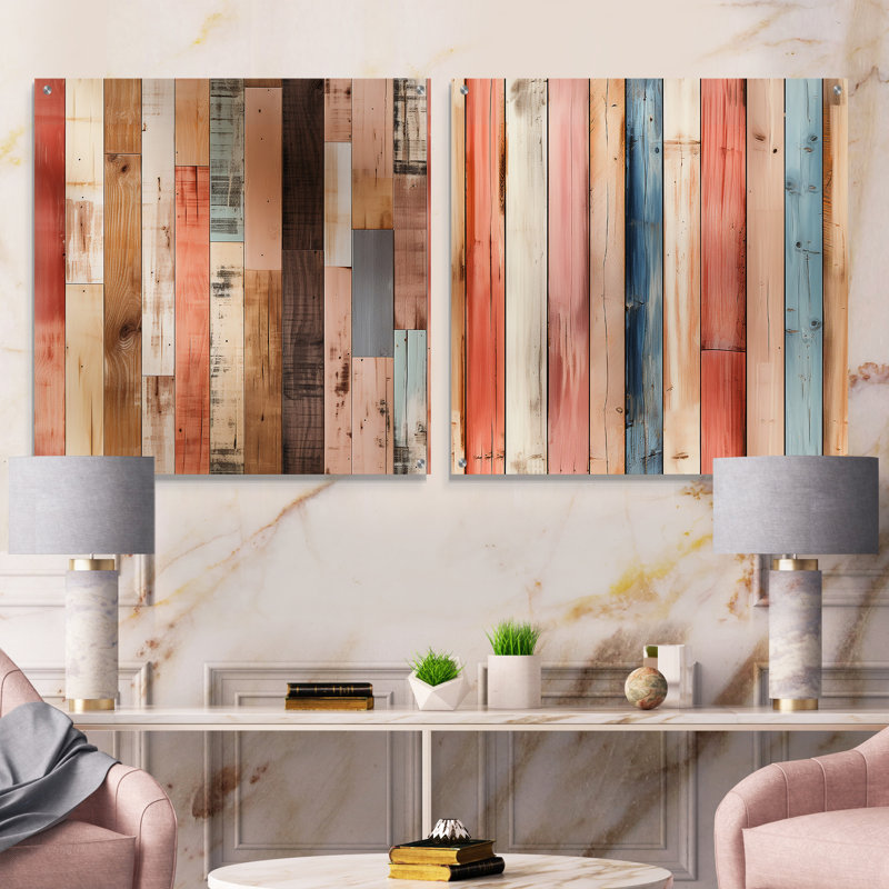 Molina - Ensemble de 2 peintures murales abstraites en acrylique, H 16 po x l 33 po
