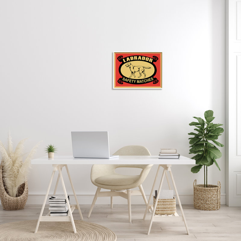Labrador sécurité avec allumettes Illustration rétro rouge jaune, Giclée encadrée blanc bord de mer, H 16 po x l 20 po