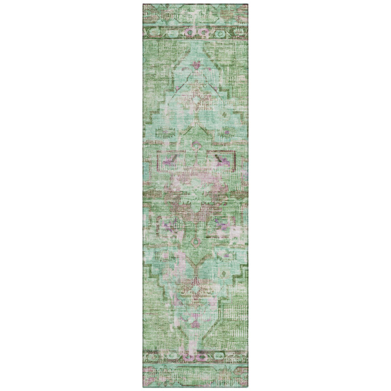 Machine Washable Indoor/Outdoor Xhevrie Aloe Rug, Runner 2'3" x 7'6"