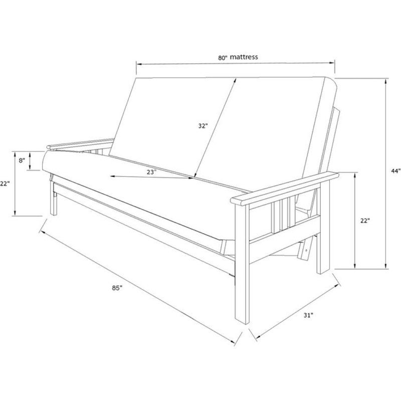Monterey Frame-Futon Frame with Mattress, Straight Arm, Versatile and Convertible Design Futon Frame for All Spaces - Queen Frame Without Storage Drawers
