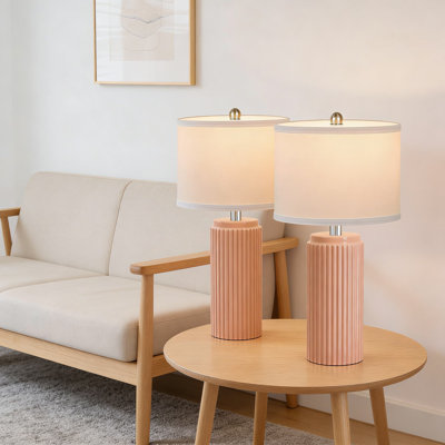 Ensemble de 2 lampes de table en céramique avec abat-jour en lin blanc, lampes de table de chevet de style campagnard moderne de 23,5 pouces pour chambre à coucher, salon, bureau, éclairage décoratif de style rétro
