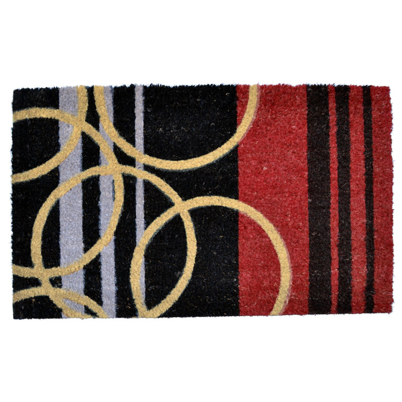Tapis d'extérieur rayé noir et rouge 18 po x 30 po Coir