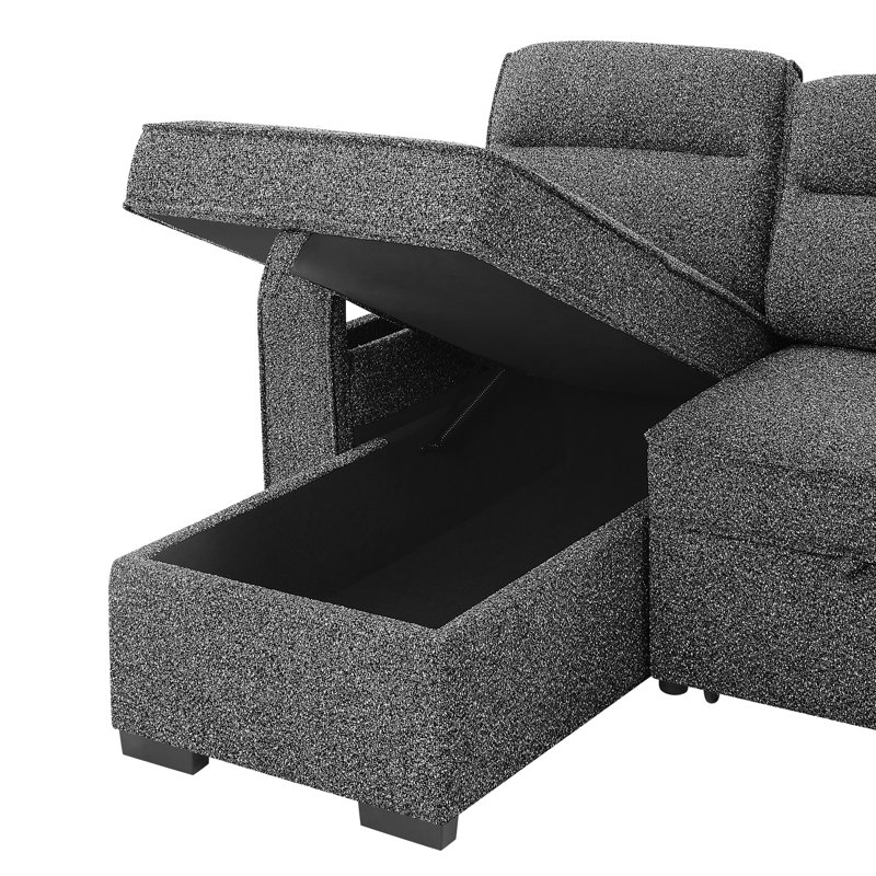 U2601 DARK GREY REVERSIBLE SOFA BED WITH DROP DOWN TABLE AND SPEAKER