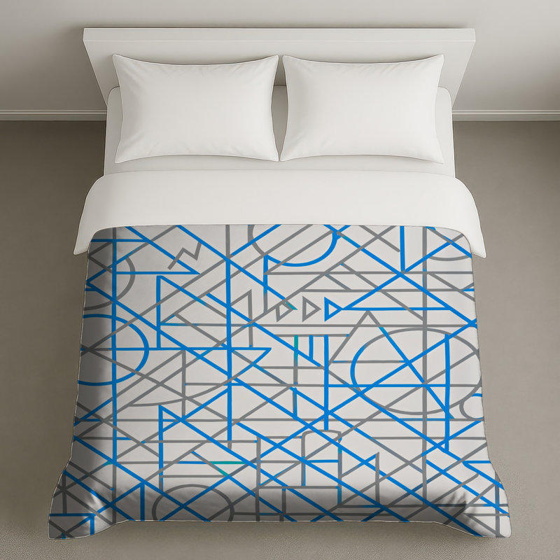 Housses de couette à formes géométriques bleues et grises, Queen