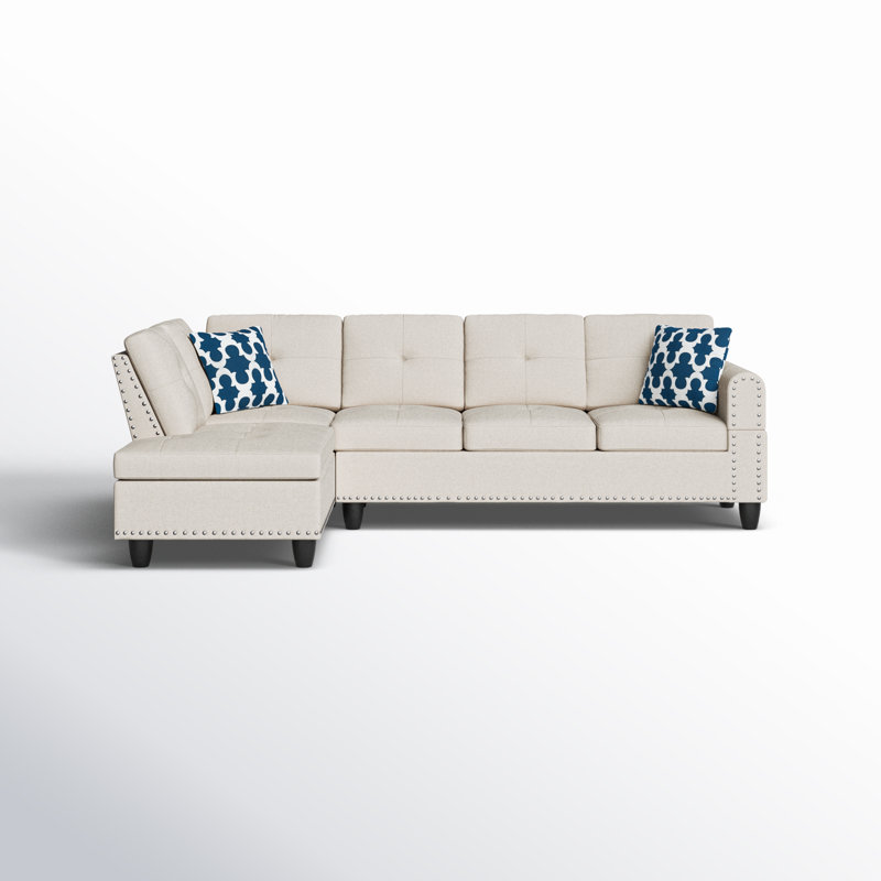 Antoneta Upholstered L-Shaped Sectional Left Hand Facing, Blue, Beige Linen