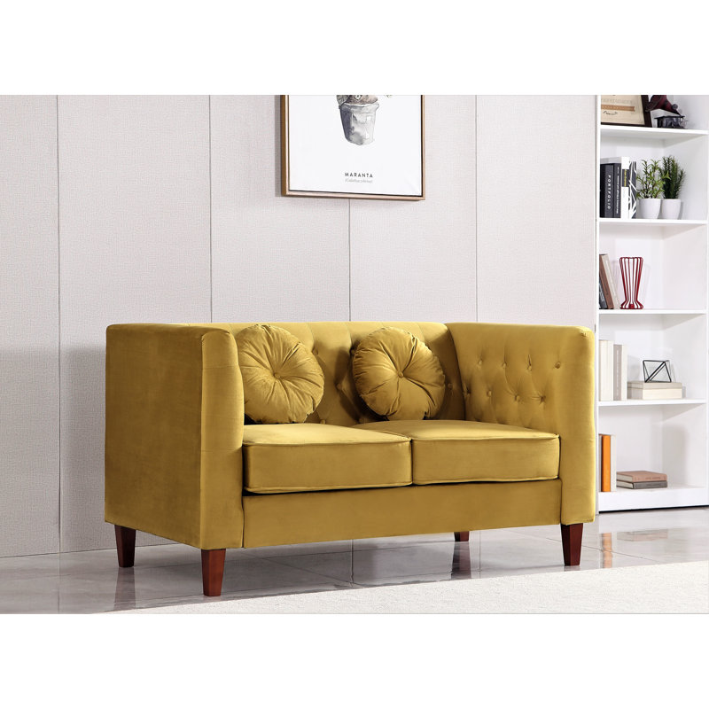Doraine 59'' Velvet Loveseat, Yellow Velvet