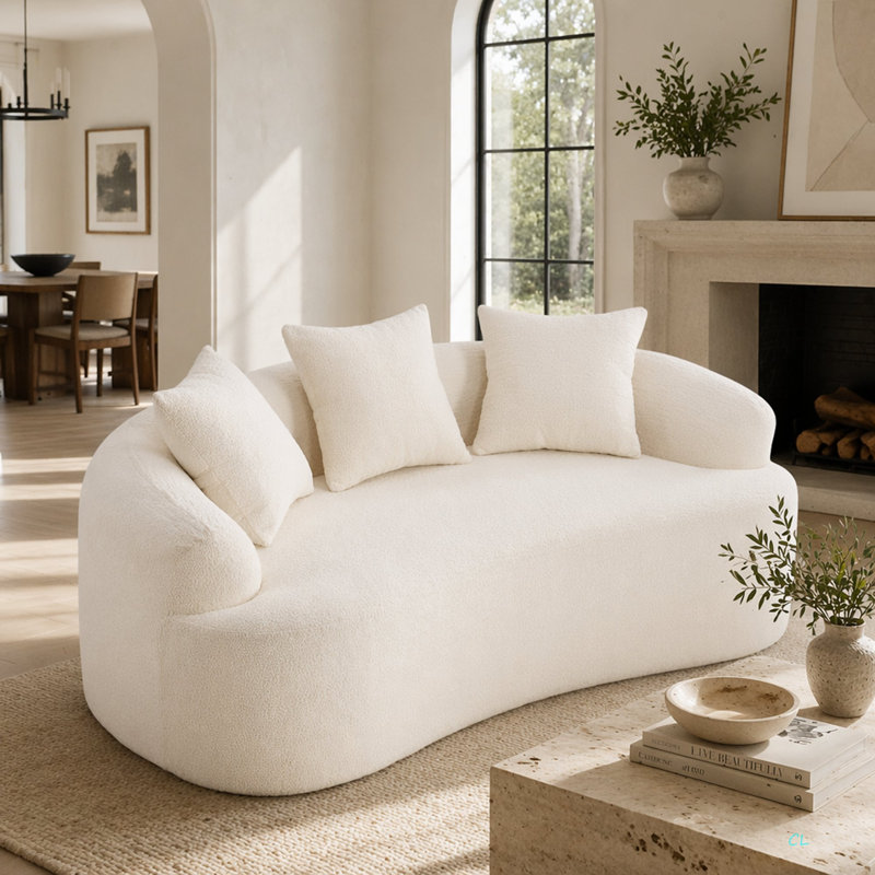 Canapé courbé en éponge à compression complète, canapé compact en chenille 30D sans assemblage pour petits espaces et appartements, L 65 po, 300 lb, 3 coussins
