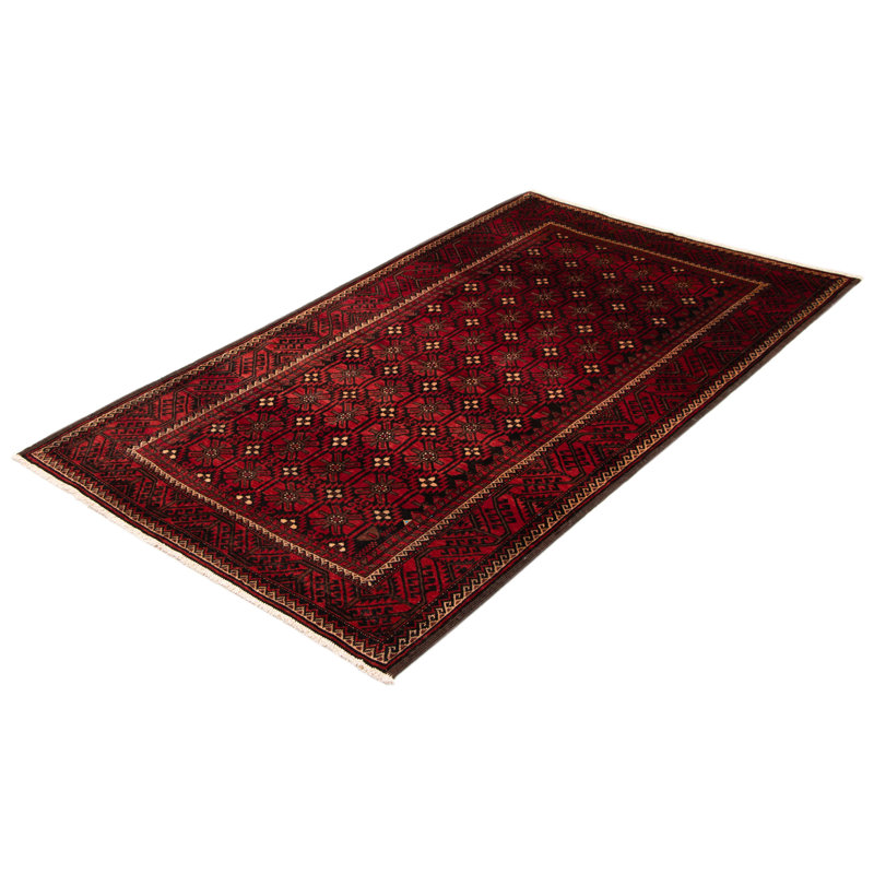Tapis rouge / noir en laine noué à la main de conception unique nouvel âge 5 pi 1 po x 8 pi 11 po Stegner
