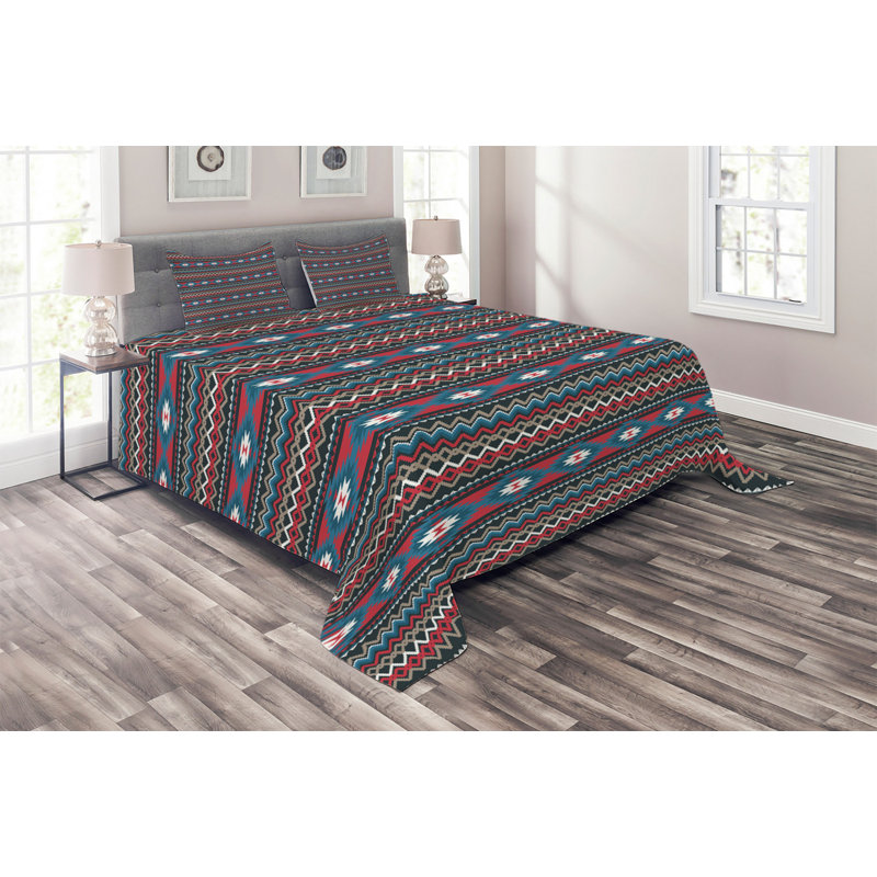 Eclectic Polyester Geometric Shapes Coverlet, King Bedspread + 2 Shams, Blue/Light