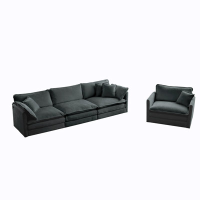 Ensemble de canapé modulaire 2 pièces, ensemble de canapés modulaires de salon, canapé à assise profonde pour salon, 1 et 3 places en chenille grise