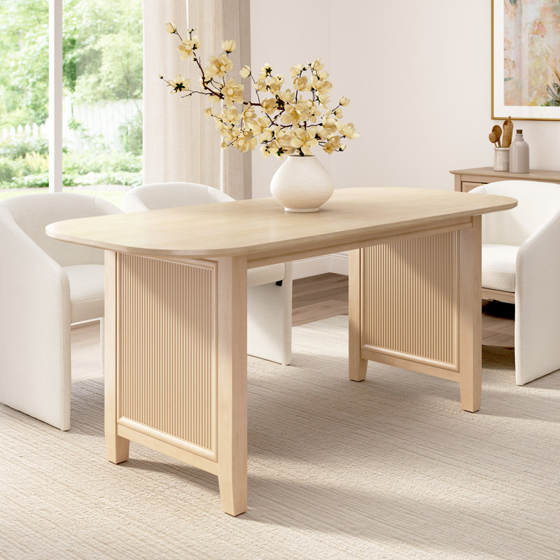 71” Rectangular Dining Table, Seats 4–6, Fluted Base, Modern Wood, Natural Birch, Natural