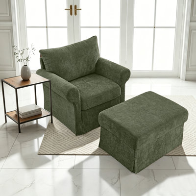 Chaise d'appoint en chenille avec repose-pieds, fauteuil moderne avec repose-pieds, canapé simple rembourré pour salon, chambre