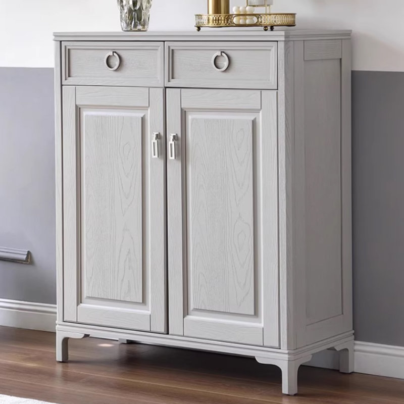 Gray Solid Wood Shoe Storage Bench