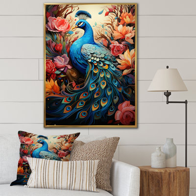 Peacock Gouache I - animaux, art mural sur toile