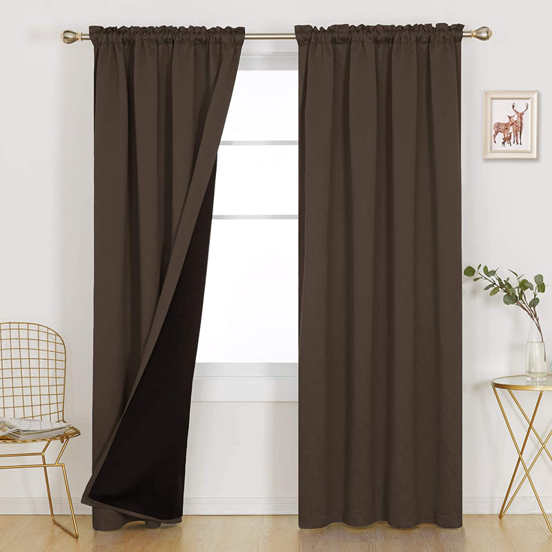 Deconovo 100 Percent Blackout with Liner Rod Pocket Curtain Panel Pair, 52" W x 108" L, Brown