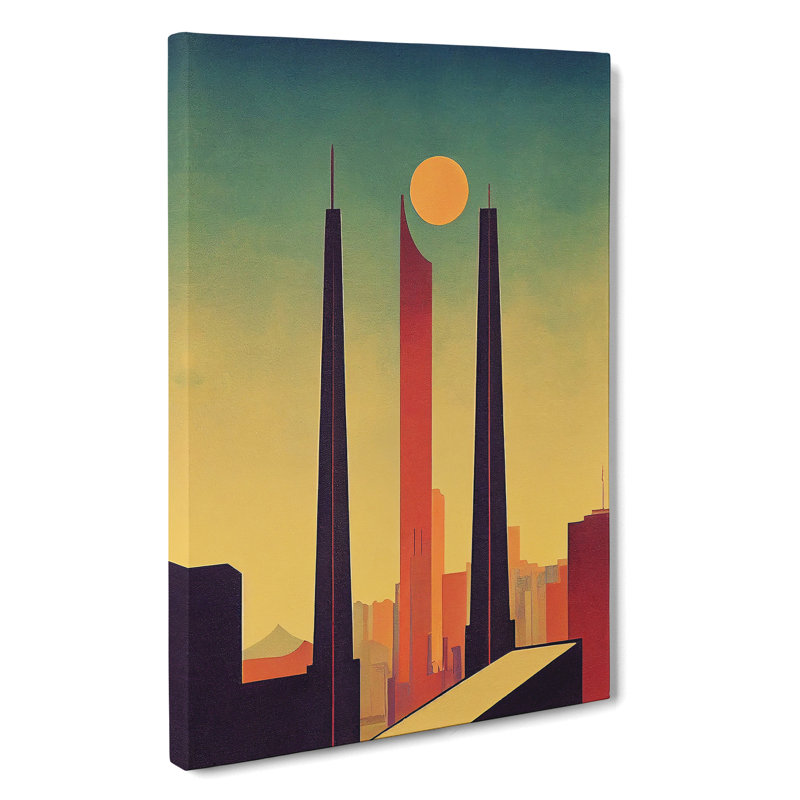 City Skyline Retro Art No.1 - Print, Wrapped Canvas, 50cm H x 35cm W x 3cm D