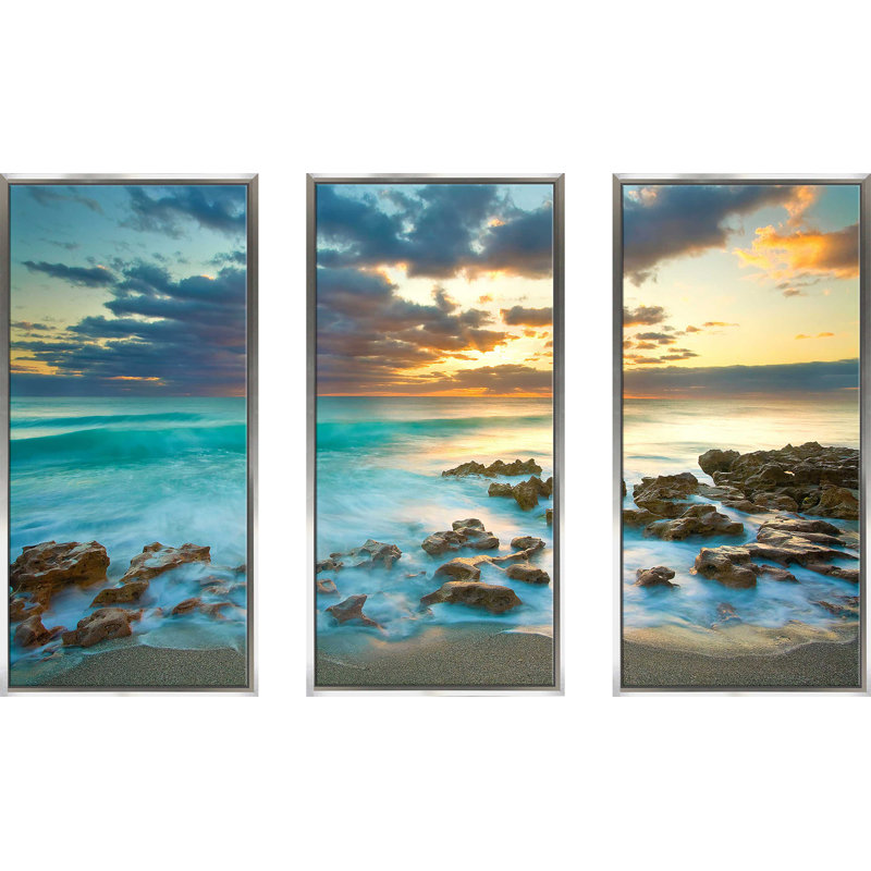 "Ocean Sunrise" par Patrick Zephyr, reproduction de 3 pièces sur toile flottante, H 33,5 po x l 52,5 po x P 2 po