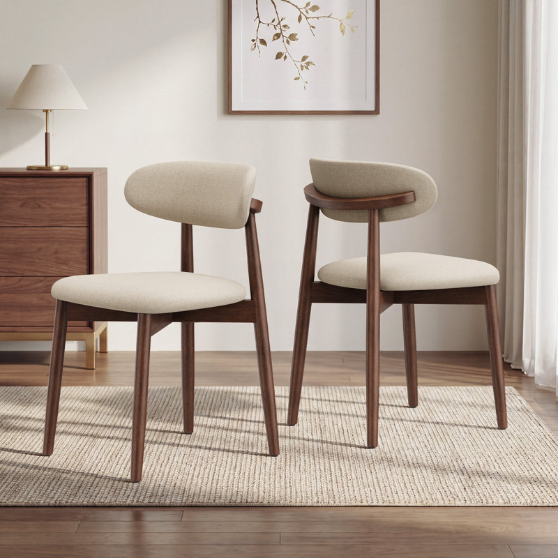 Chaise de salle à manger rembourrée en bois massif, 2, Beige