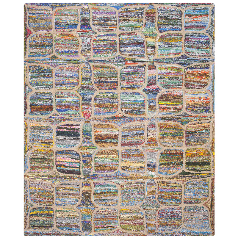 Tapis mauve / bleu foncé / rouge en coton / jute touffeté à la main à motif géométrique Anaheim, Rectangle 8 pi x 10 pi