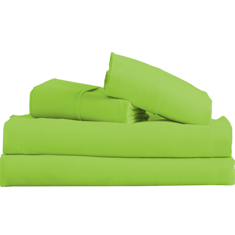 Signature Series Microfiber Sheet Set, King Sheet Set + Fitted Sheet + 2 Pillowcases, Lime
