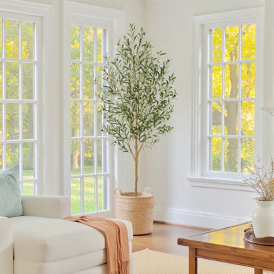 Faux Olive Tree with Real Wood Trunk for Home Office Patio Front Door Porch Room Décor