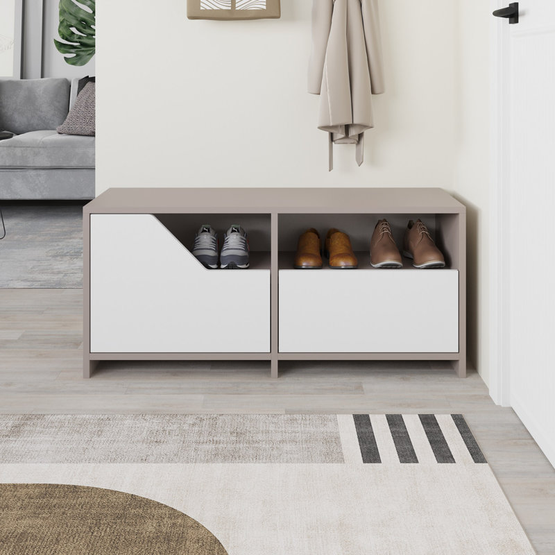 Armoire à chaussures moderne avec charnières à fermeture douce, moka clair et blanc, 41,3 po x 18,5 po x 14,6 po | 100% panneau de particules enduit de mélamine, épaisseur: 0,7 pouce | Capacité de poids de 176 lb, fixation murale en fer en forme de L, conception élégante et fonctionnelle